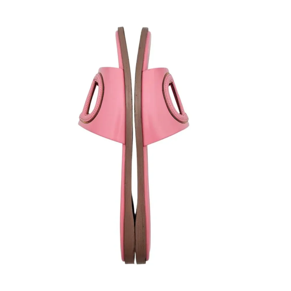Valentino Garavani VLogo Flat Slide Sandal Pink Leather Logo Cut Out Size 39 9